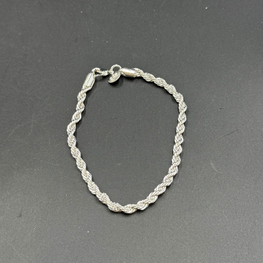 925 Sterling Silver Rope Chain Bracelet Hook Clasp